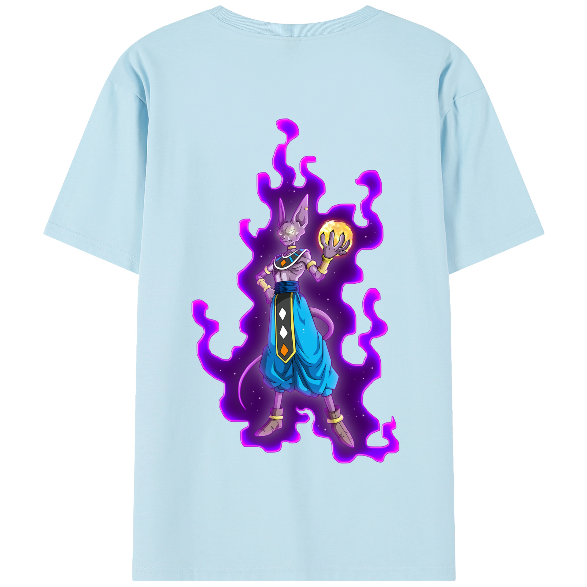 （画像用） ドラゴンボール ビルス 破壊神ビルス DRAGON BALL Beerus Birusu 綿100％半袖Tシャツ（背面プリント）